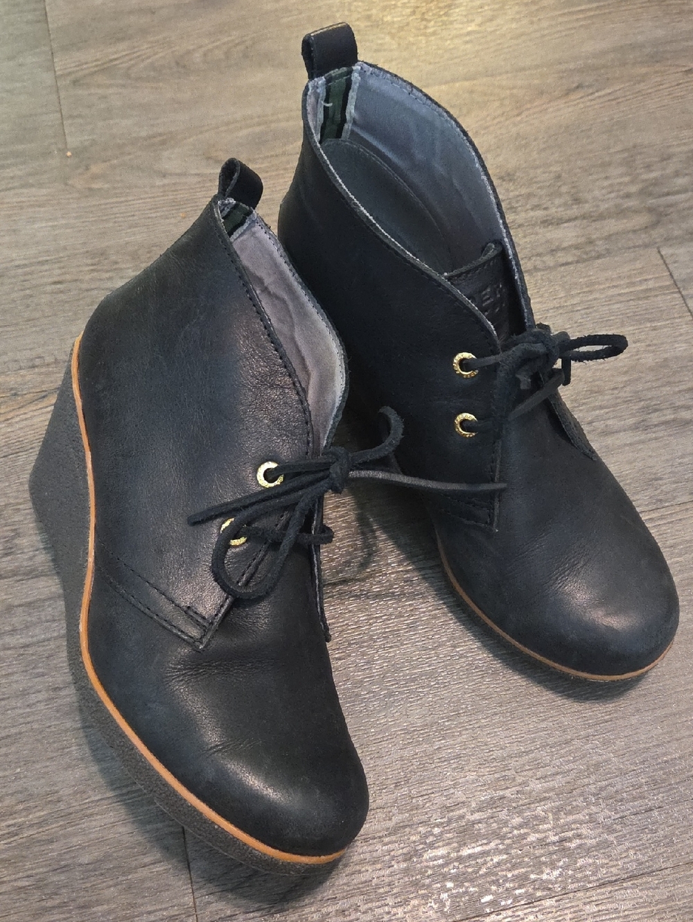 Sperry • "Harlow" Burnished Leather Wedge Lace-Up Ankle Booties